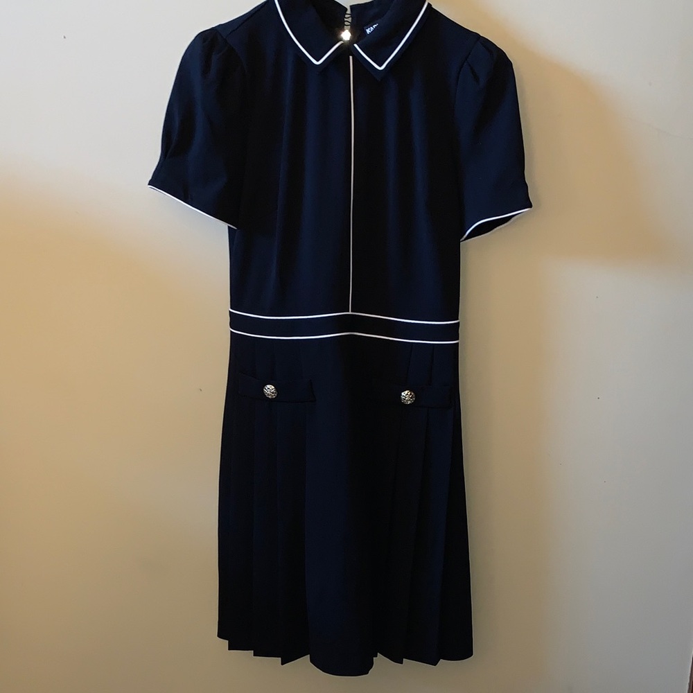Karl Lagerfeld Black Midi Dress with White Piping